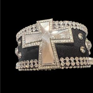 Silver and Black Cross Bracelet